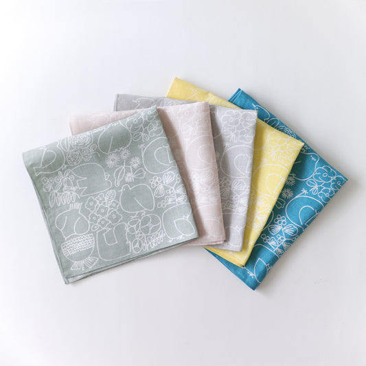 LINEN HANDKERCHIEF / BIRDS & FLOWERS